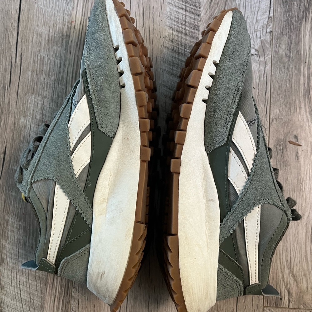 Reebok Men's Suede & Leather Casual Runner in Olive Green and White